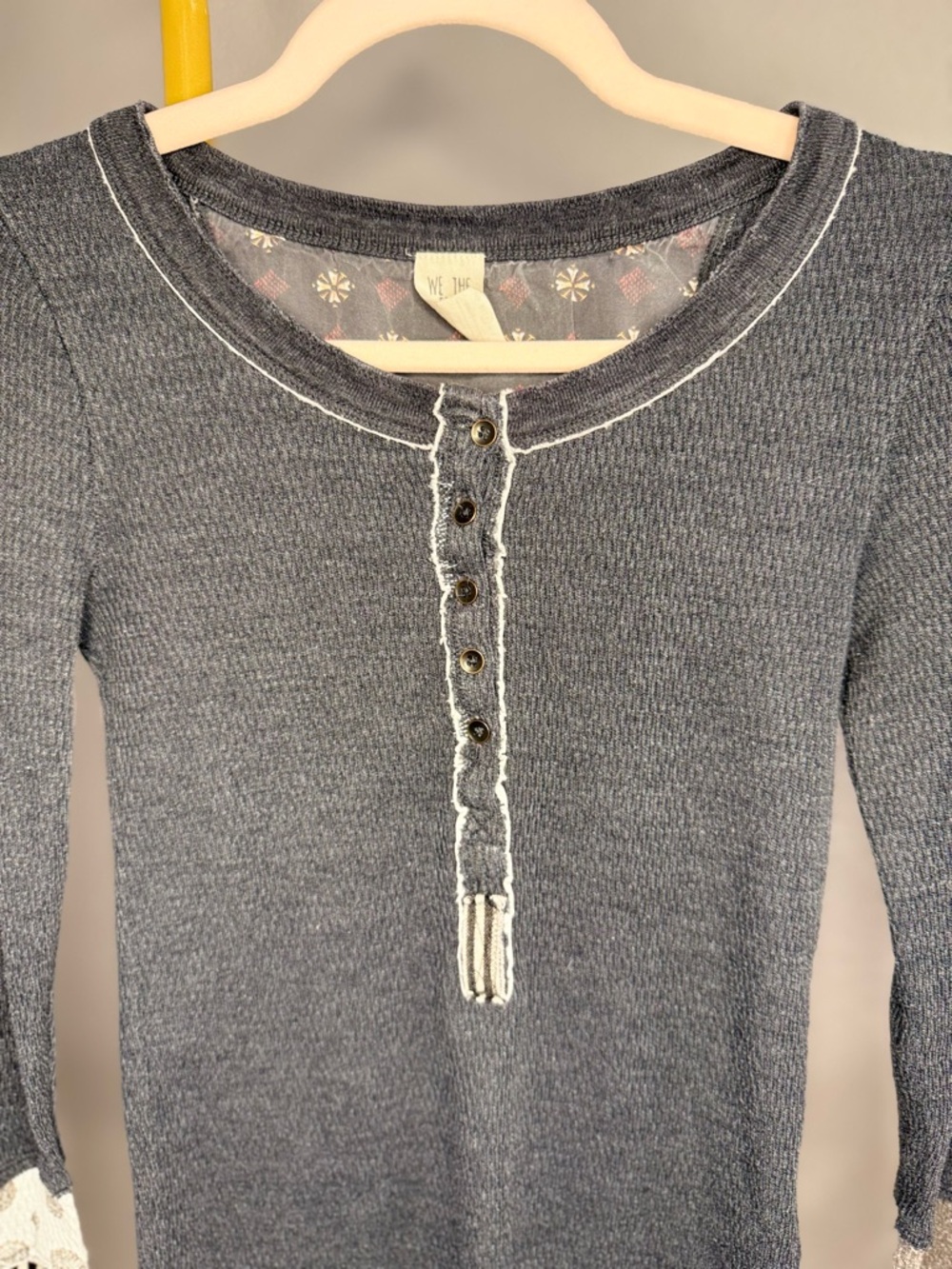 Free People Railroad Mixed Media Henley Charcoal Small - Picture 7 of 10